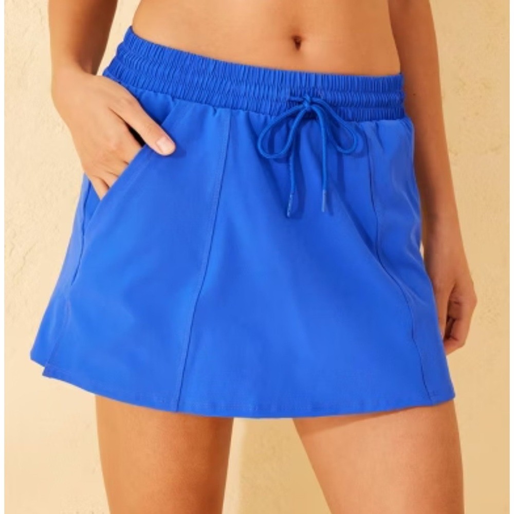 Shade & Shore Swim Board Skort Sz M Blue High Waist Full Beach Sporty Resort NWT